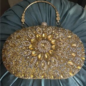 Elegant Gold Crystal Clutch
